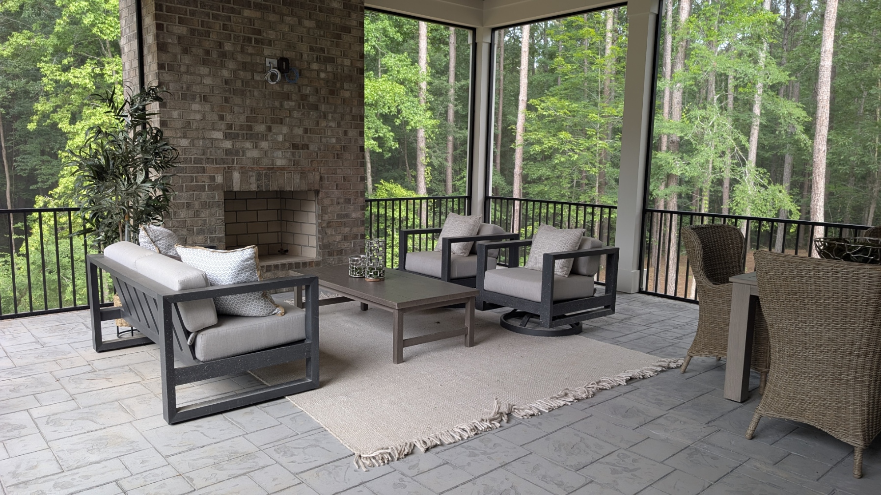Screened Porch: Fireplace lounge with forest views in CHARLOTTE, NC