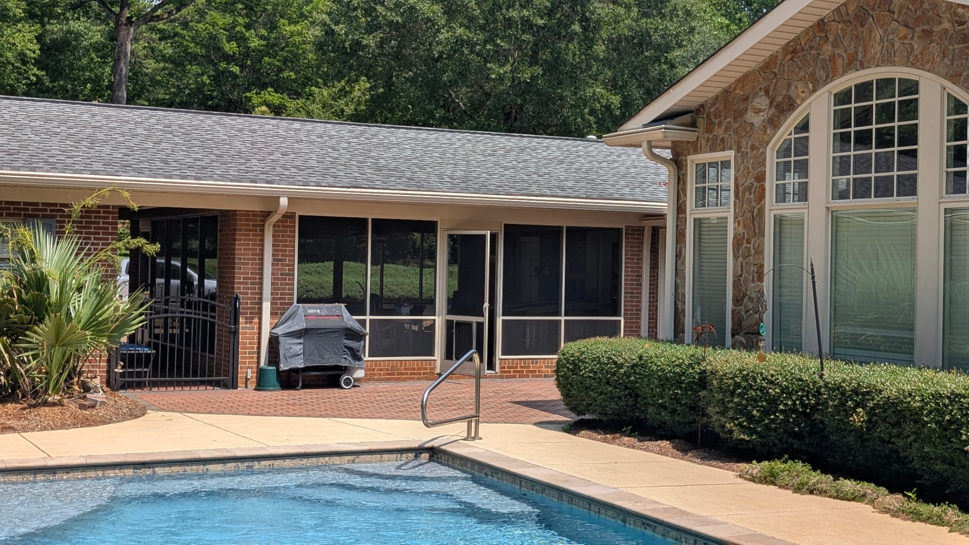 Screened Porch: Poolside screened enclosure on brick ranch in FORT MILL, SC